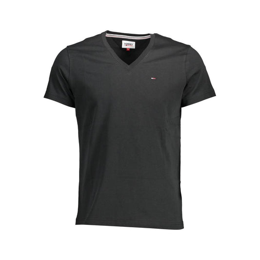 Tommy Hilfiger black cotton T-shirt with "v" neckline, short sleeves, logo embroidery. Made from 100% organic cotton.