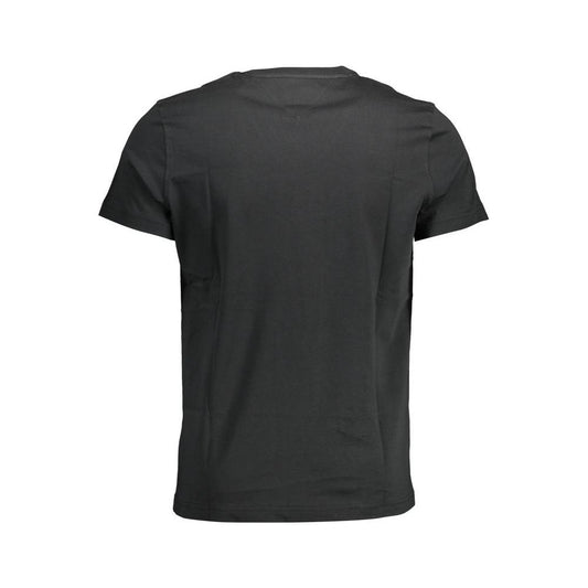 Back view of Tommy Hilfiger black short sleeves t-shirt with V neckline, logo embroidery, made from 100% organic cotton.
