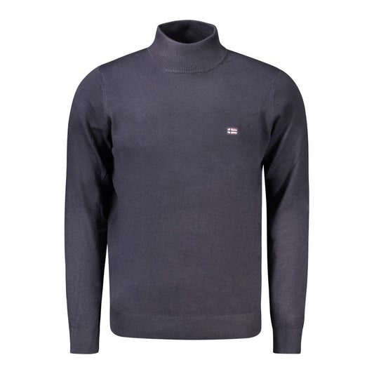 Norway 1963 blue polyamide men's sweater with high neck, intricate embroidery, and iconic logo for stylish sophistication.