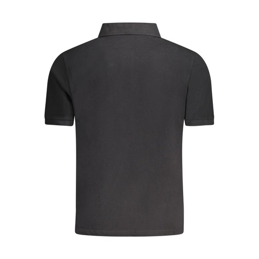 Back view of North Sails black cotton men's polo shirt with short sleeves, showcasing sleek design and quality fabric.