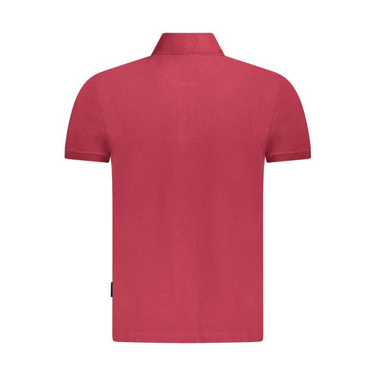 Back view of Napapijri red cotton men's polo shirt with short sleeves and classic collar, highlighting simple design and comfort.