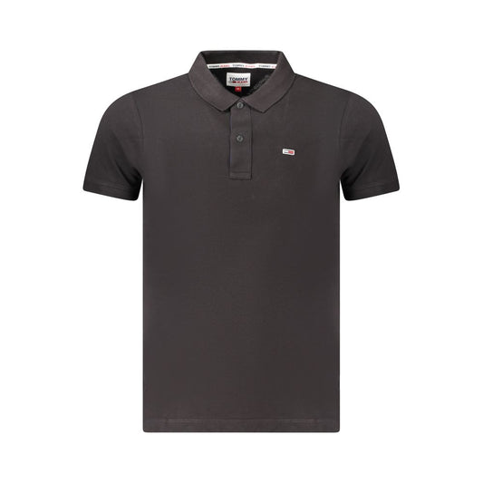 Tommy Hilfiger black cotton men's polo shirt with logo and two-button placket, perfect for casual or smart-casual events.