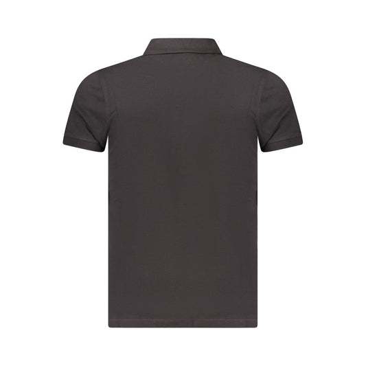 Back view of Tommy Hilfiger black cotton polo shirt for men, featuring a sleek design with short sleeves and classic collar.