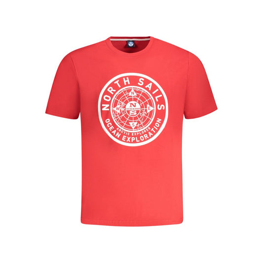 North Sails red cotton men's T-shirt with logo and print, crew neck, comfortable and stylish.