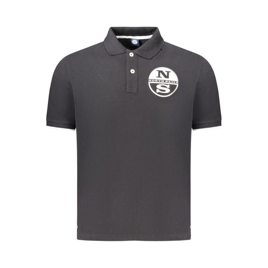 North Sails black cotton men's polo shirt with short sleeves, featuring a 2-button placket and iconic logo design