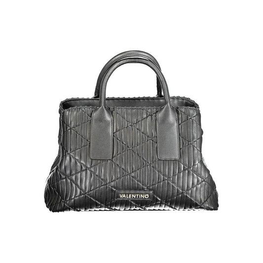 Valentino black polyethylene handbag with dual handles, removable chain, adjustable straps, and logo, featuring quilted design.