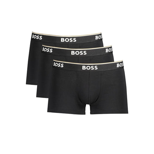 Hugo Boss black cotton men's boxer underwear tri-pack with elastic waistband and logo, sleek and comfortable design.