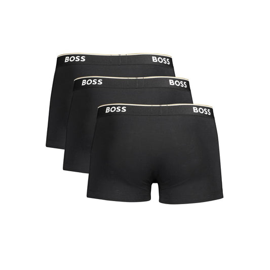 Hugo Boss black cotton men's boxer underwear tri-pack, featuring flexible waistband and iconic logo for comfort and style.