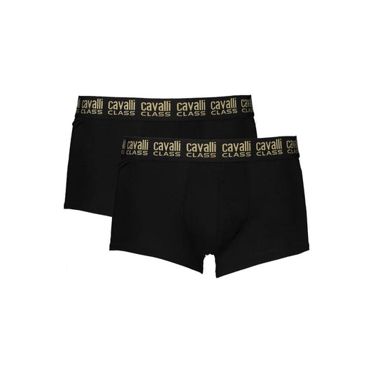 Cavalli Class black cotton men's boxer briefs with logo, bi-pack, luxurious comfort and style with elastic waistband for perfect fit.