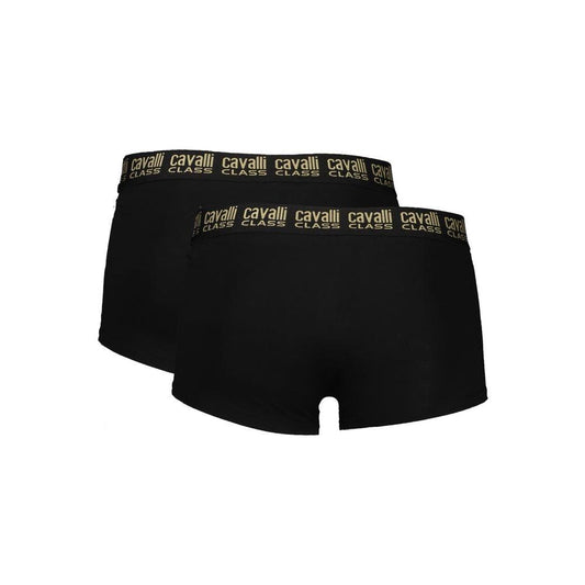 Cavalli Class Black Cotton Men's Boxer Briefs with Logo, Elastic Waistband, Bi-Pack for Comfort and Style.