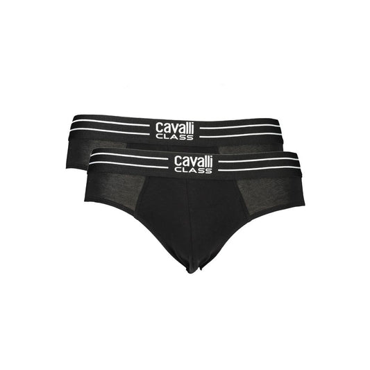 Cavalli Class black cotton men's underwear bi-pack with logo waistband for comfort and style.