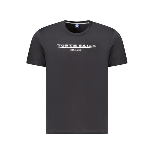 North Sails black cotton men's t-shirt with logo print, short sleeves, crew neck, and soft breathable fabric for casual styling.