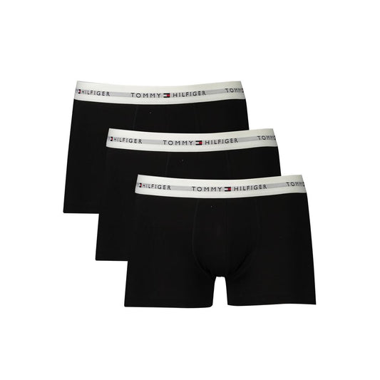Tommy Hilfiger black cotton men's boxer briefs tri-pack with elastic waistband, featuring iconic logo for comfort and style.