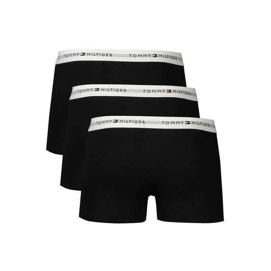 Tommy Hilfiger black boxer briefs trio with logo waistband, cotton blend for comfort and style, ideal for trendsetting men.