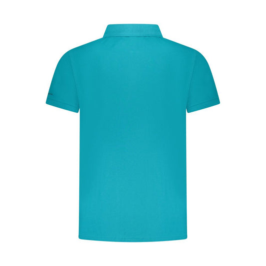 Back view of Trussardi Light Blue Cotton Men's Polo Shirt featuring short sleeves and a classic collar.