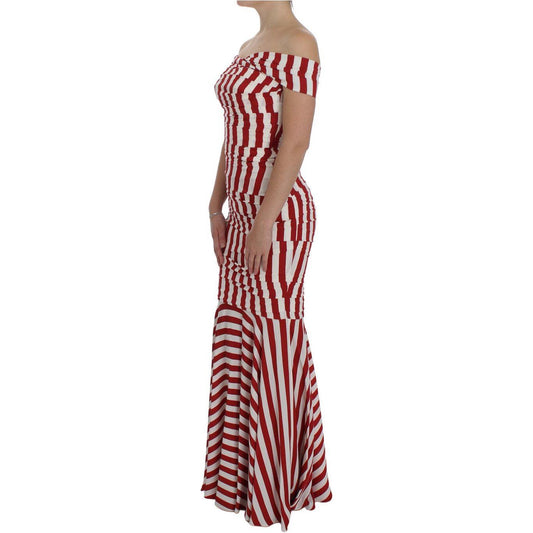 Dolce & Gabbana Elegant Red and White Striped Silk Bodycon Dress Dolce & Gabbana Dark Gray