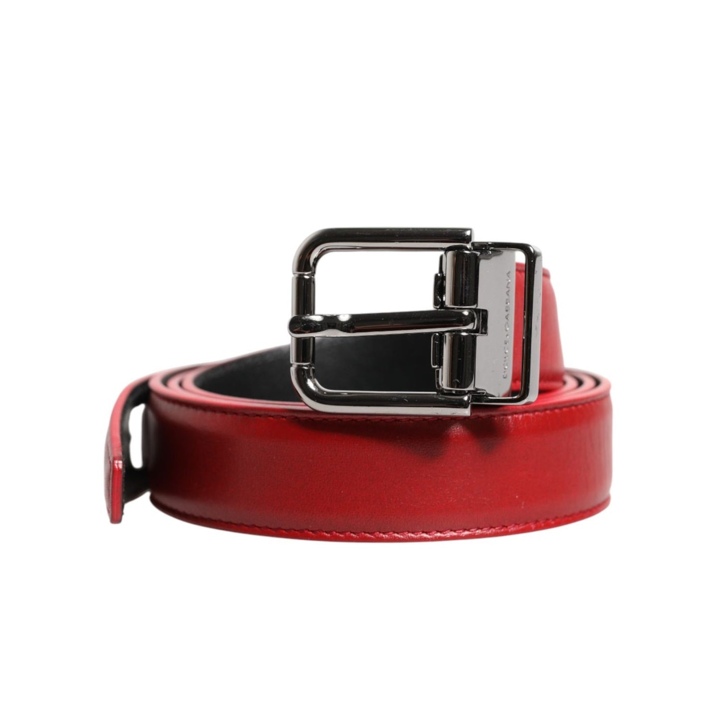 Dolce & Gabbana Red Leather Silver Tone Metal Buckle Belt