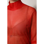 Dolce & Gabbana Red Tulle Turtleneck Long Sleeve Blouse Top TSH87601-44