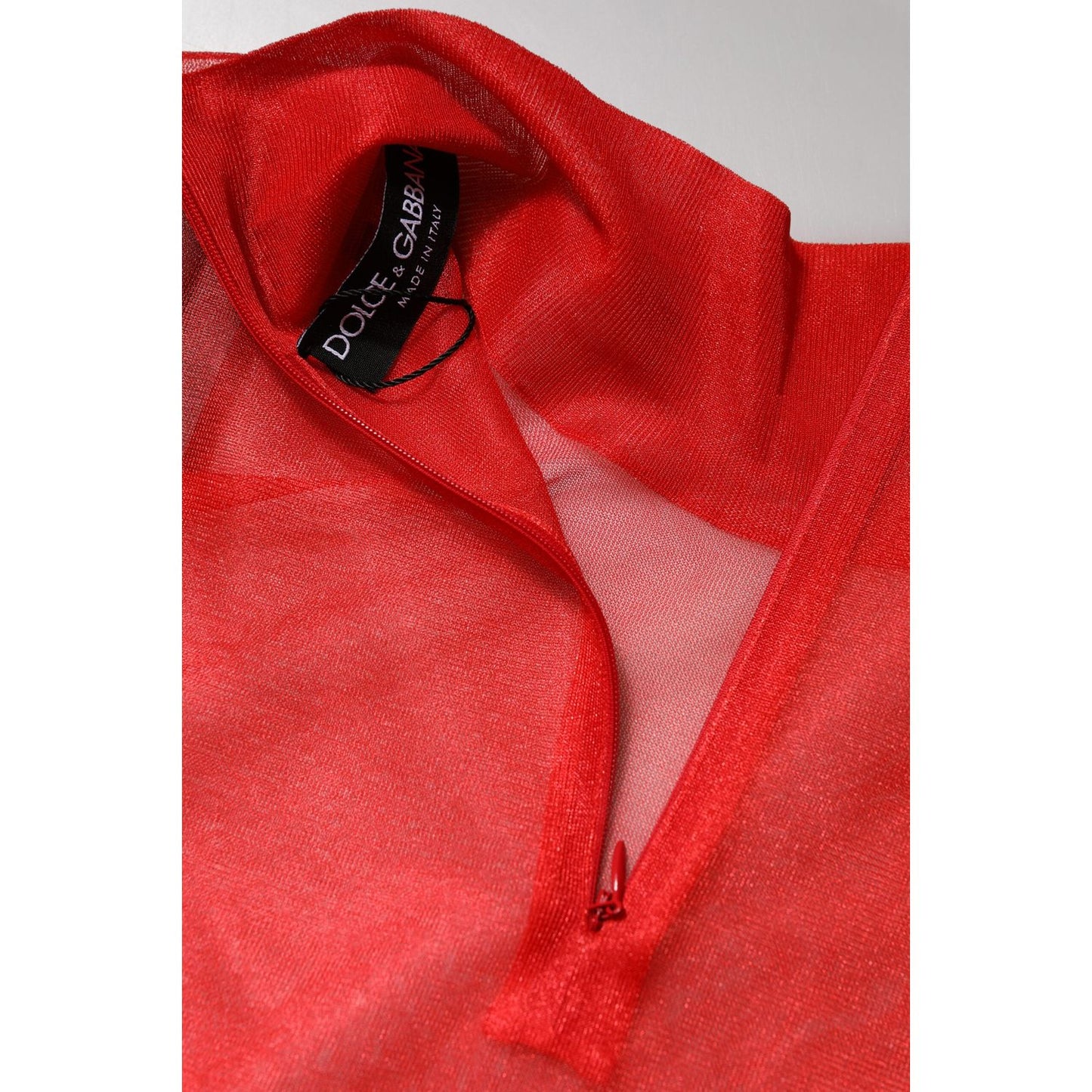Dolce & Gabbana Red Tulle Turtleneck Long Sleeve Blouse Top TSH87601-44