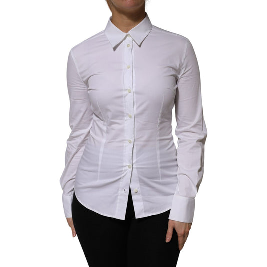 Dolce & Gabbana White Cotton Collared Long Sleeves Shirt Top TSH906910-38