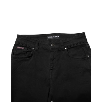 Dolce & Gabbana Black Cotton Logo Skinny Mid Waist Denim Jeans