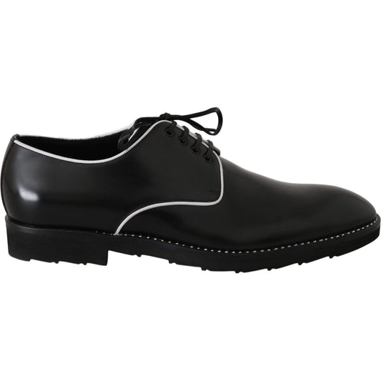 Dolce & Gabbana Black Leather White Line Dress Derby Shoes