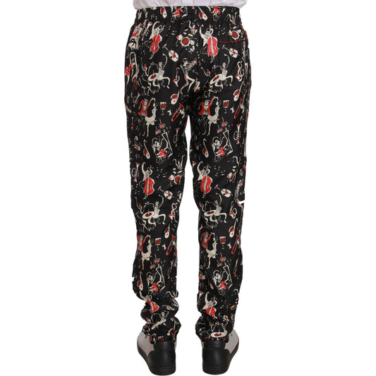 Dolce & Gabbana Elegant Black Silk Lounge Pants with Red Print Dolce & Gabbana Dark Gray
