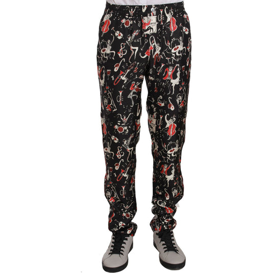Dolce & Gabbana Elegant Black Silk Lounge Pants with Red Print Dolce & Gabbana Dark Gray