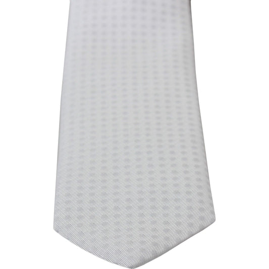 Dolce & Gabbana Elegant White Patterned Silk Blend Neck Tie Necktie Dolce & Gabbana Light Gray