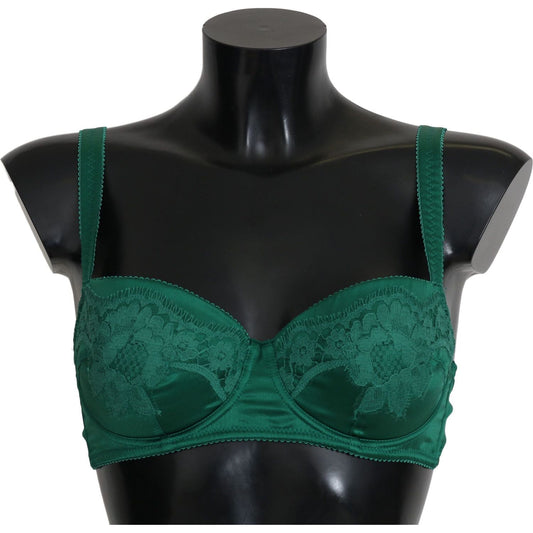 Dolce & Gabbana Green Silk Stretch Floral Lace Bra Underwear