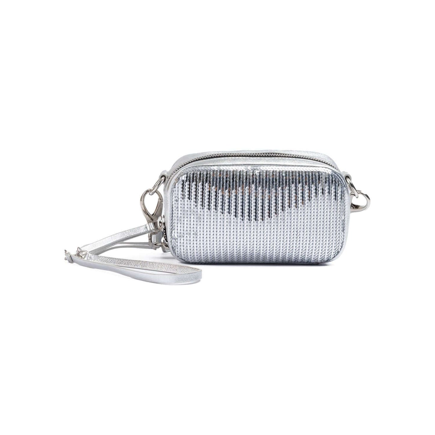 Dsquared² Silver Paillettes and Leather Clutch Bag