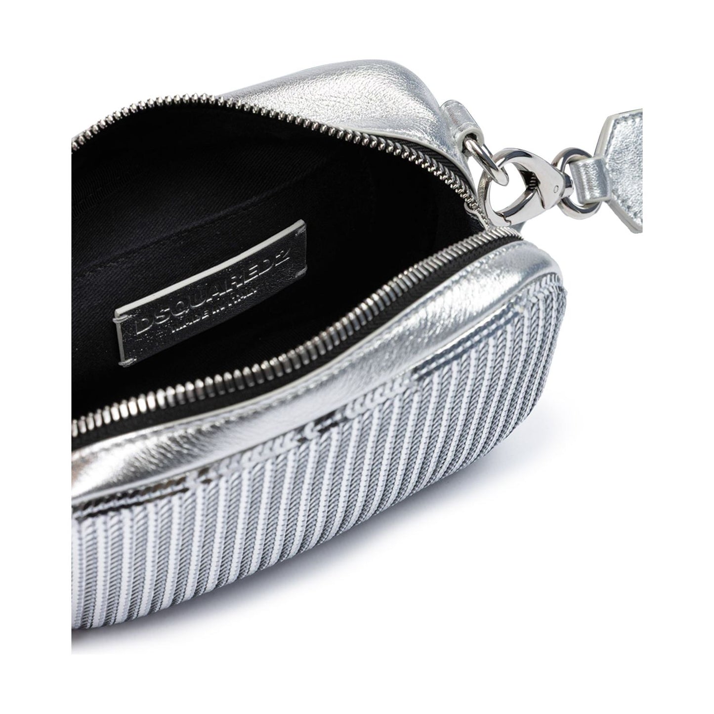 Dsquared² Silver Paillettes and Leather Clutch Bag