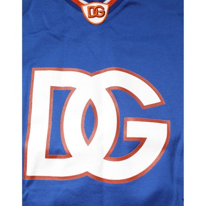 Dolce & Gabbana Blue Cotton DG Logo Mesh Jersey T-shirt