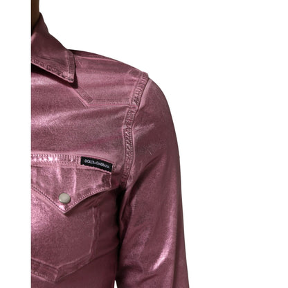 Dolce & Gabbana Pink Cotton Stretch Collared Cropped Jacket