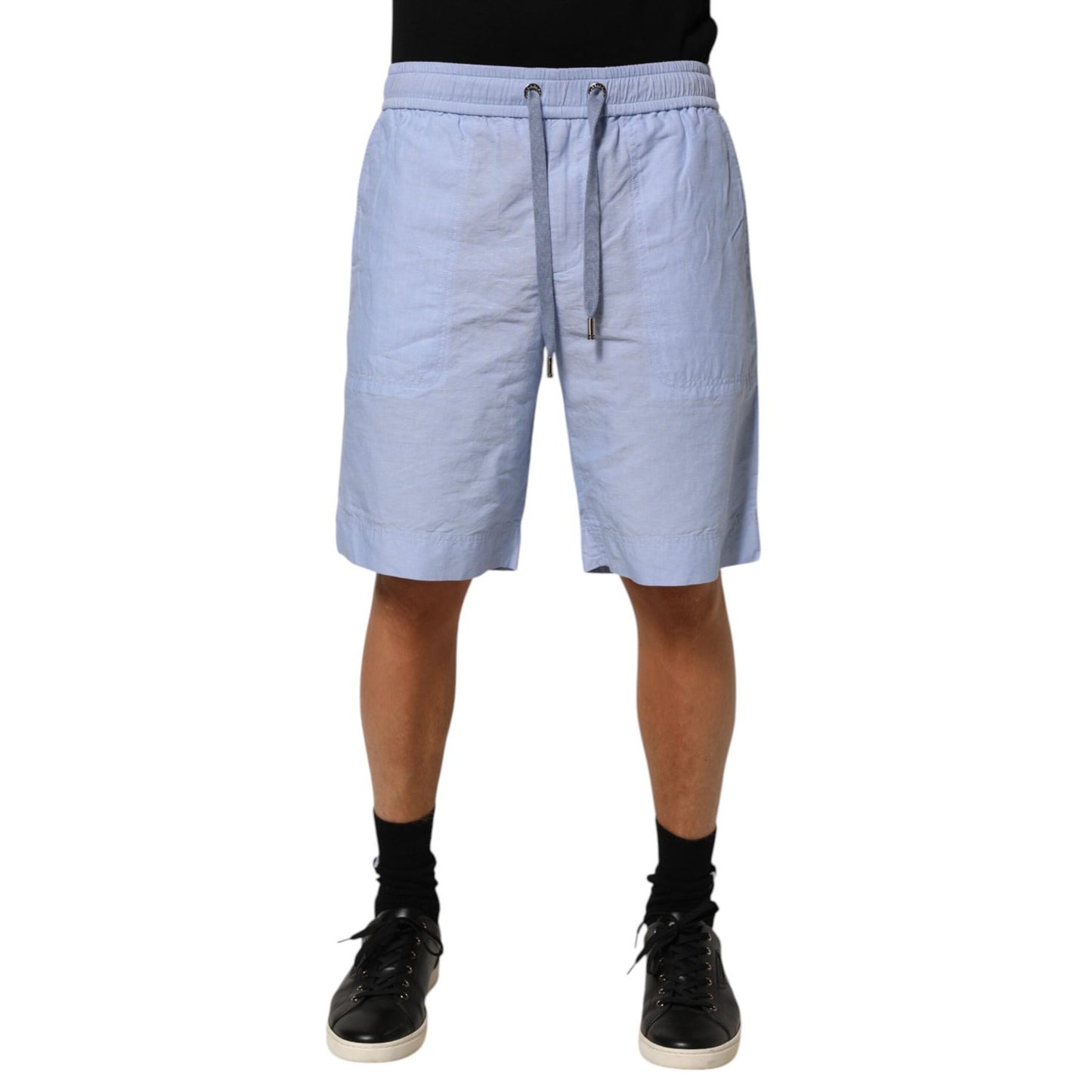 Dolce & Gabbana Light Blue Linen Mid Waist Men Bermuda Shorts