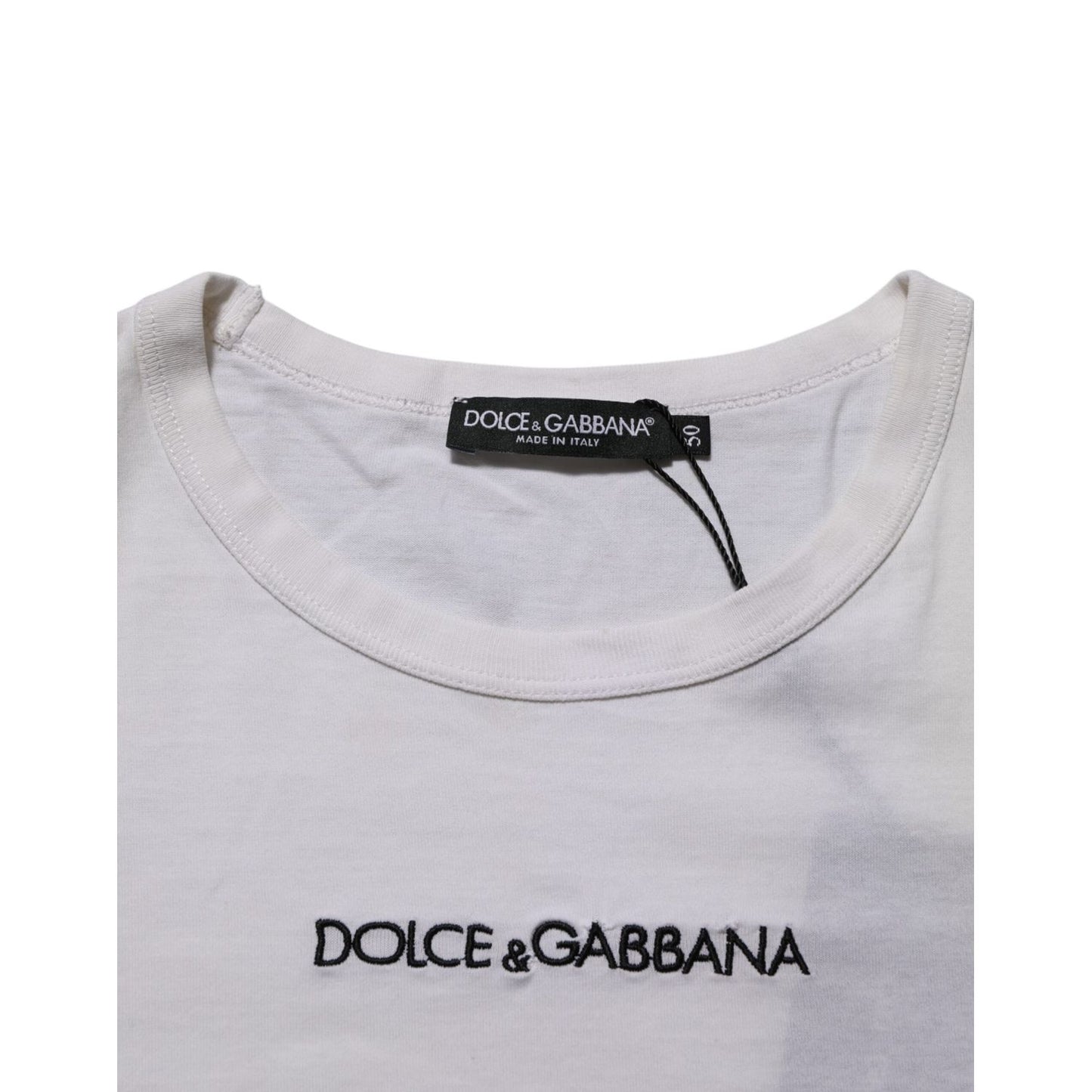 Dolce & Gabbana White Logo Print Cotton Crew Neck Men T-shirt