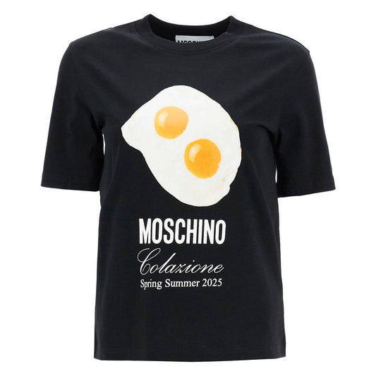 Moschino black cotton t-shirt with fried egg print Topwear Moschino Black