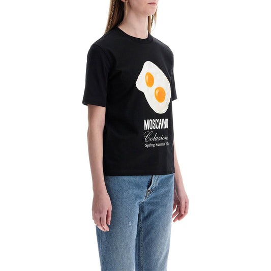 Moschino black cotton t-shirt with fried egg print Topwear Moschino Gray