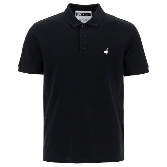 Moschino men's black cotton polo with duck embroidery Topwear Moschino Black