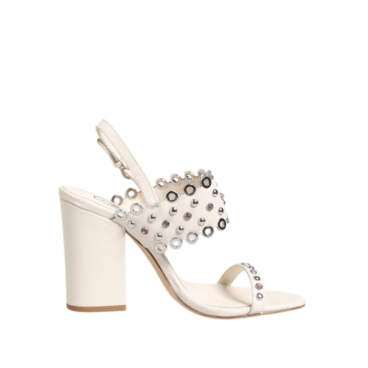 ASH White Block Heeled Studded Quarter Strap Sandals Shoes