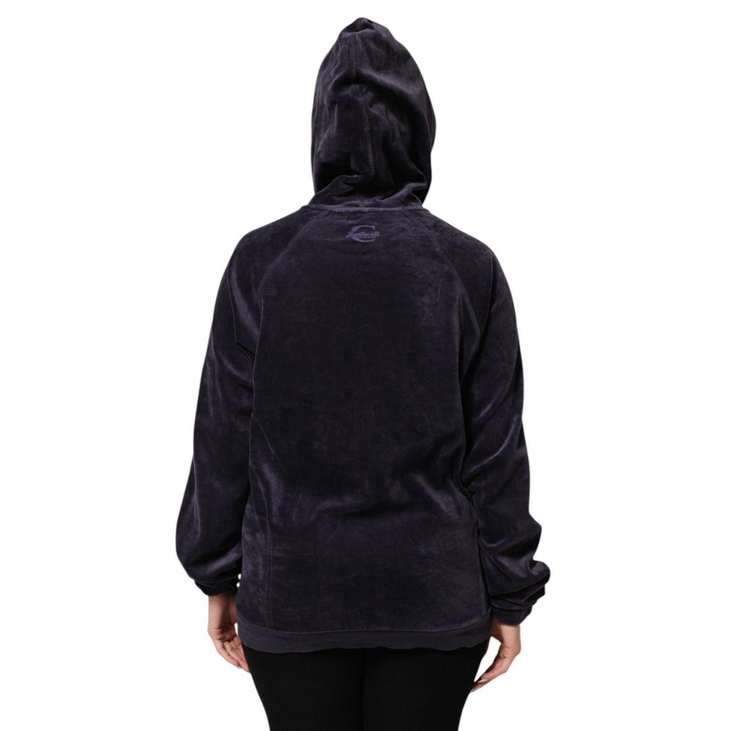 Cavalli Class Purple Cotton Blend Velvet Zip-Up Hoodie Sweatshirt Sweater