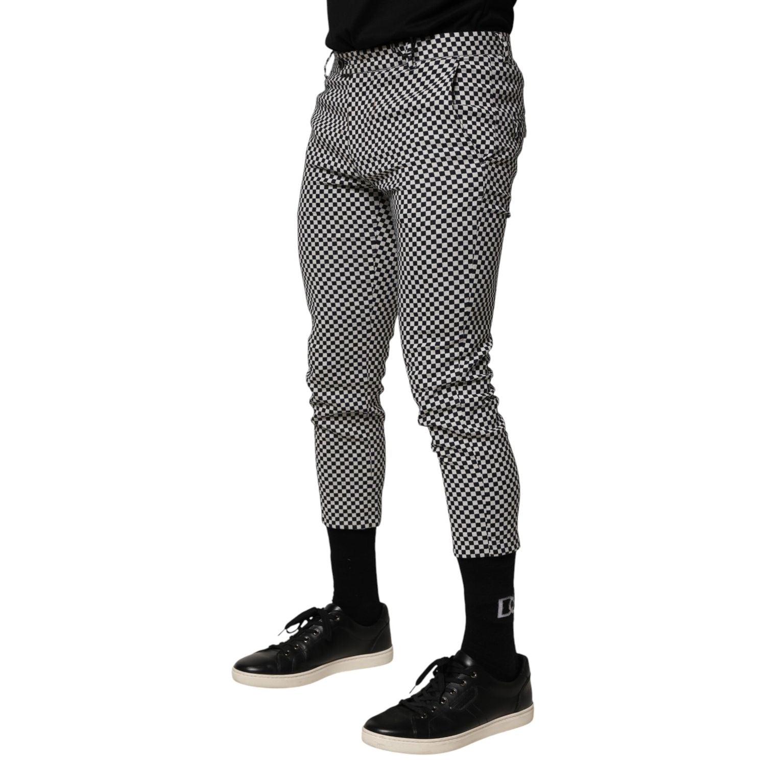 Daniele Alessandrini Black White Checkered Men Cropped Pants