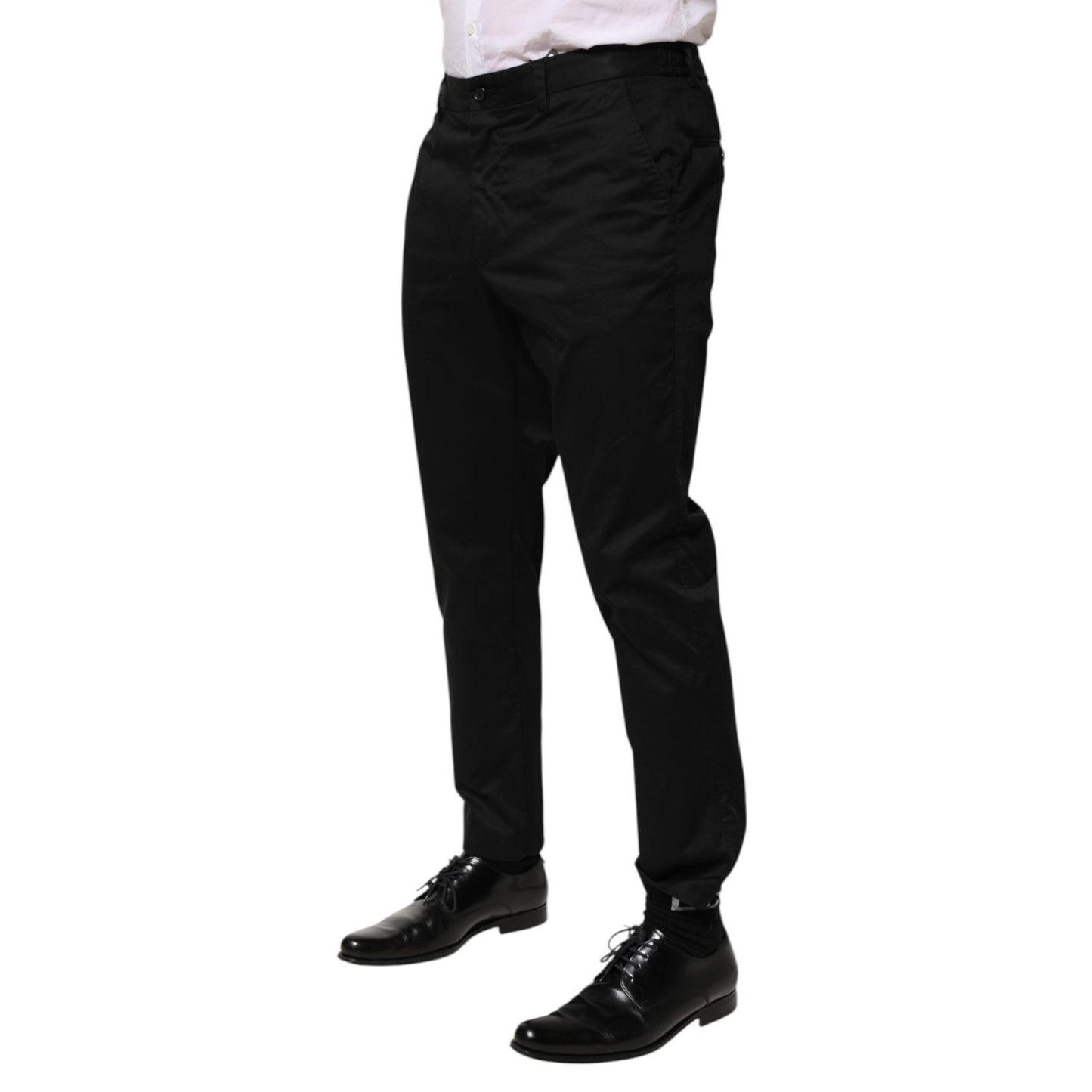 Dolce & Gabbana Black Cotton Tapered Men Formal Trousers Pants