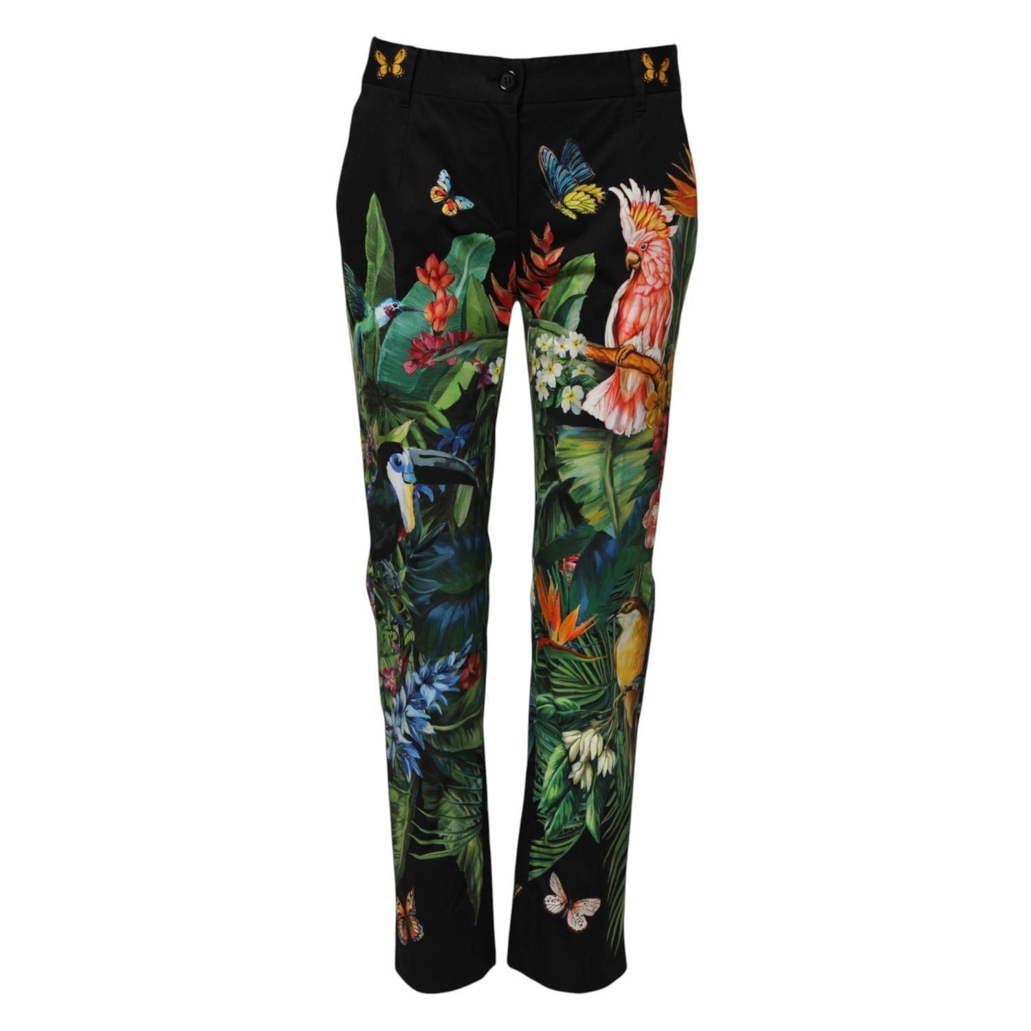 Dolce & Gabbana Black Cotton Tropical Mid Waist Pants