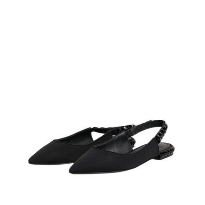 Dolce & Gabbana Black Crystal Charmeuse Slingback Shoes