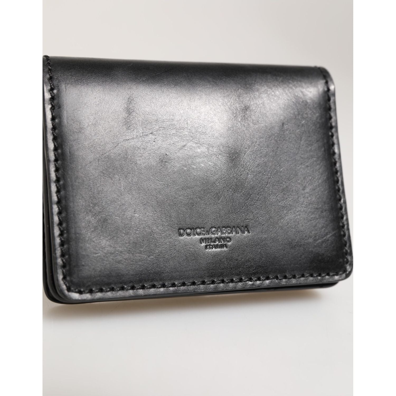 Dolce & Gabbana Black Leather Bifold Card Holder Mens Coin Purse Key Clip Wallet