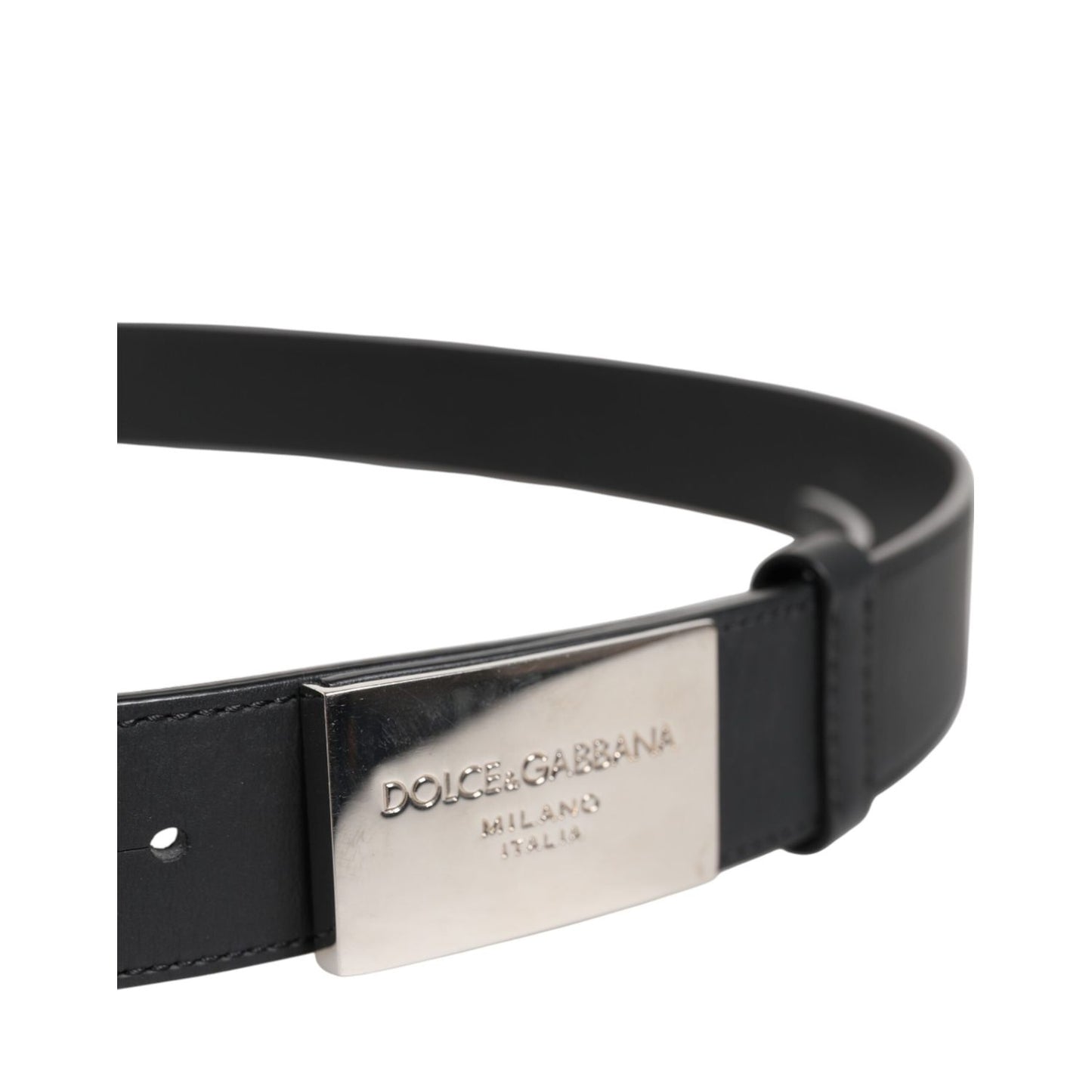 Dolce & Gabbana Black Leather Metal Logo Buckle Belt