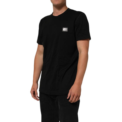 Dolce & Gabbana Black Logo Plaque Cotton Crew Neck T-shirt
