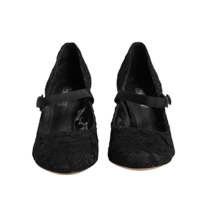 Dolce & Gabbana Black Mary Jane Taormina Lace Pumps Shoes