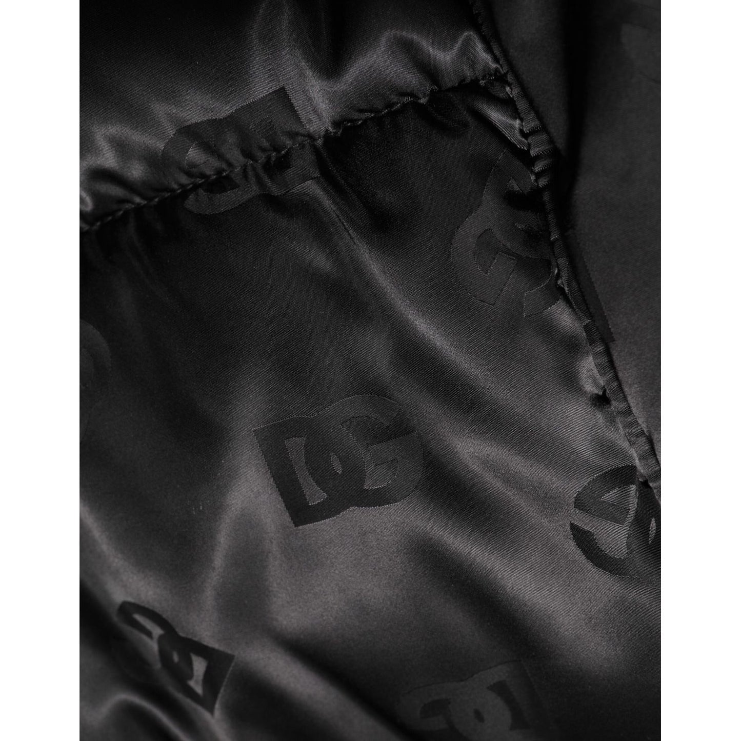 Dolce & Gabbana Black Monogram Logo Puffer Nylon Hooded Jacket